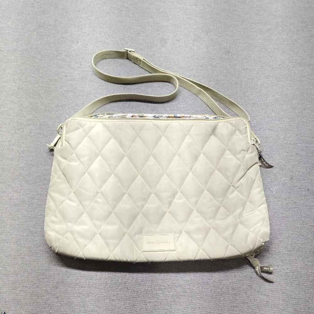 Vera Bradley Quilted Laptop Bag Messenger Bag Sage Green Floral Interior